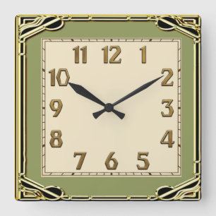 Art Deco Quadratische Wanduhr