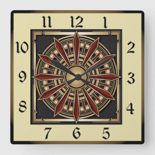 Art Deco Quadratische Wanduhr