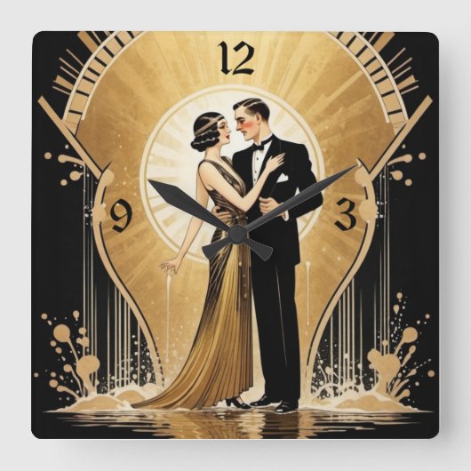 Art Deco Quadratische Wanduhr (Vorderseite)