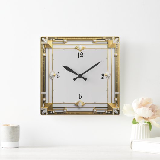 Art Deco Quadratische Wanduhr (Zuhause)