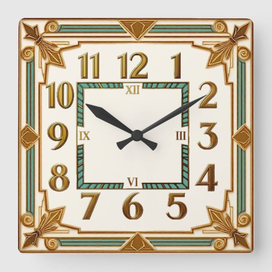 Art Deco Quadratische Wanduhr (Vorderseite)