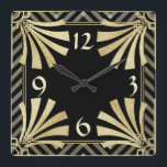 Art Deco Quadratische Wanduhr<br><div class="desc">Schwarz und Gold Art Deco Es ist Zeit, Ihre Lieblingskunst, Fotos und Texte mit einer benutzerdefinierten Rundwand von Zazzle zu zeigen. Erhältlich in zwei verschiedenen Größen, diese Wanduhren werden im AcryliPrint®HD Druckverfahren bedruckt, um die höchste Qualität für jedes Design zu garantieren. Bestelle diese individualisierbare runde Wanduhr für Deine Wände oder...</div>