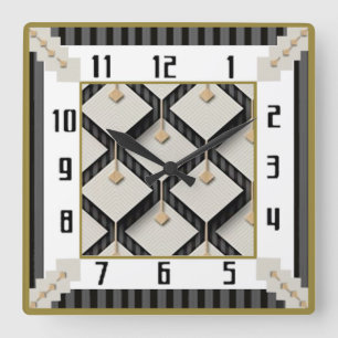 Art Deco Quadratische Wanduhr