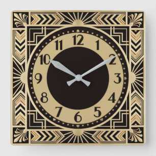 Art Deco Quadratische Wanduhr