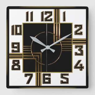 Art Deco Quadratische Wanduhr