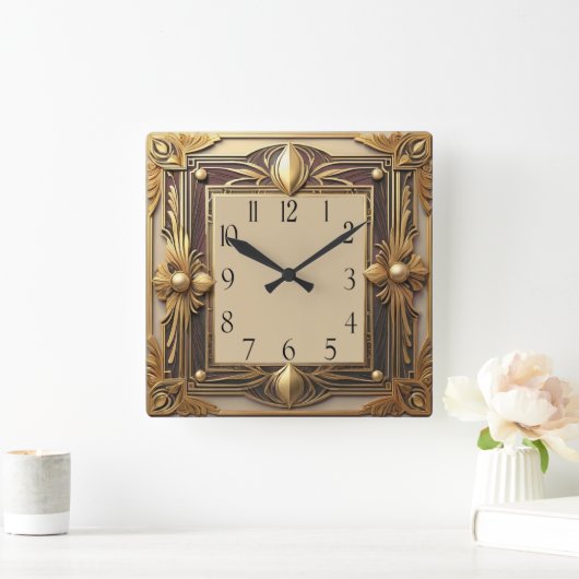 Art Deco Quadratische Wanduhr (Zuhause)