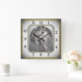 Art Deco Quadratische Wanduhr (Zuhause)