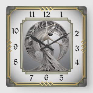 Art Deco  Quadratische Wanduhr