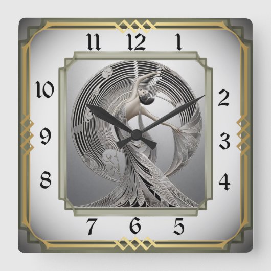 Art Deco Quadratische Wanduhr (Vorderseite)
