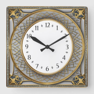 Art Deco Quadratische Wanduhr