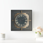 Art Deco Quadratische Wanduhr (Zuhause)