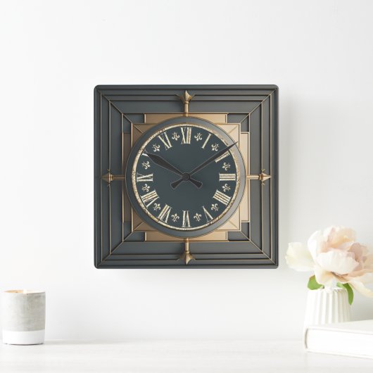 Art Deco Quadratische Wanduhr (Zuhause)