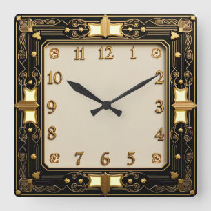 Art Déco Quadratische Wanduhr
