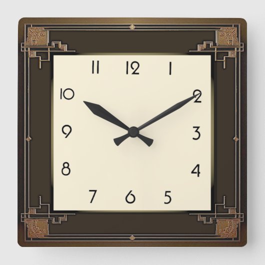 Art Deco Quadratische Wanduhr (Vorderseite)