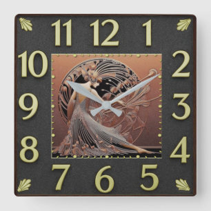 Art Deco Quadratische Wanduhr