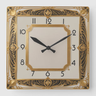 Art Deco Quadratische Wanduhr