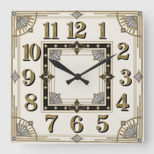 Art Deco Quadratische Wanduhr