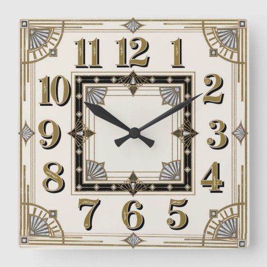 Art Deco Quadratische Wanduhr (Vorderseite)