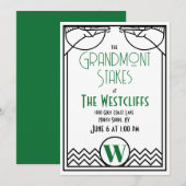 Art Deco Racing Party mit grünen Akzenten Einladung (Vorne/Hinten)