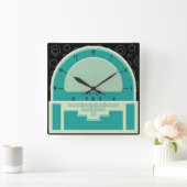 Art Deco Radiola (3 Grüntöne und ein Schwarz) Quadratische Wanduhr (Zuhause)
