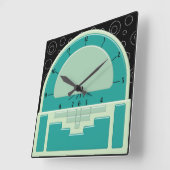 Art Deco Radiola (3 Grüntöne und ein Schwarz) Quadratische Wanduhr (Winkel)