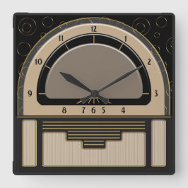 Art Deco Radiola (Latte, Griechenland, Schwarz, Go Quadratische Wanduhr