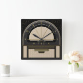 Art Deco Radiola (Sand, Dunkelgrau, Schwarz, Gold) Quadratische Wanduhr (Zuhause)