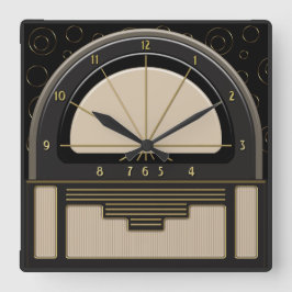 Art Deco Radiola (Sand, Dunkelgrau, Schwarz, Gold) Quadratische Wanduhr