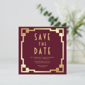 Art Deco Rahmen Burgund Gold QR Code Hochzeit Save The Date (Stehend Vorderseite)