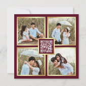 Art Deco Rahmen Burgund Gold QR Code Hochzeit Save The Date (Rückseite)
