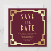 Art Deco Rahmen Burgund Gold QR Code Hochzeit Save The Date (Vorderseite)