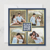 Art Deco Rahmen Navy Blau Gold QR Code Hochzeit Save The Date (Rückseite)