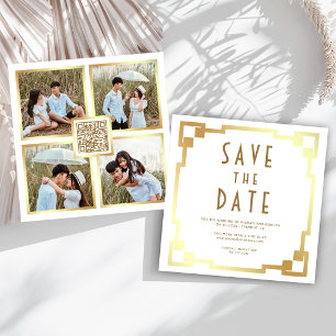 Art Deco Rahmen Weiße Hochzeit QR Code Save The Date