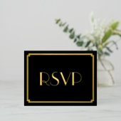 Art Deco Real Gold Foil Wedding RSVP Postkarten (Stehend vorne)