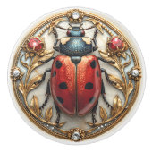 Art Deco Red Enamel Ladybug Rubies Gold Diamonds Keramikknauf (Vorderseite)