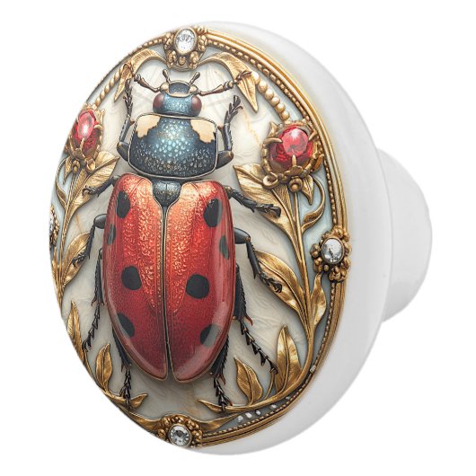 Art Deco Red Enamel Ladybug Rubies Gold Diamonds Keramikknauf (Rechts)