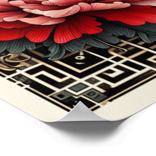Art Deco Red Peonies Poster (Ecke)