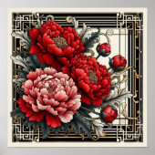 Art Deco Red Peonies Poster (Vorne)