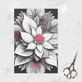 Art Deco Red Poinsettia Weihnachtslinie Zeichnend Seidenpapier