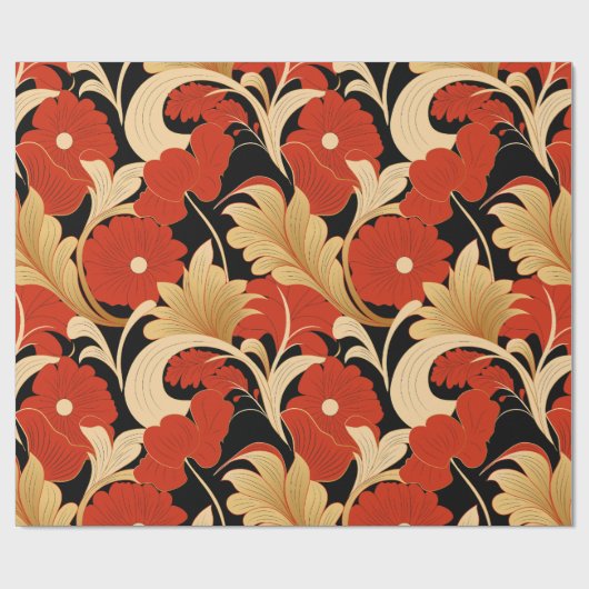 Art Deco Red Poppies Geschenkpapier (Flach)