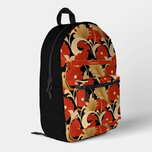 Art Deco Red Poppies Personalized Bedruckter Rucksack (Rückseitige Ecke links)
