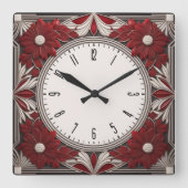 Art Deco red Quadratische Wanduhr (Vorderseite)