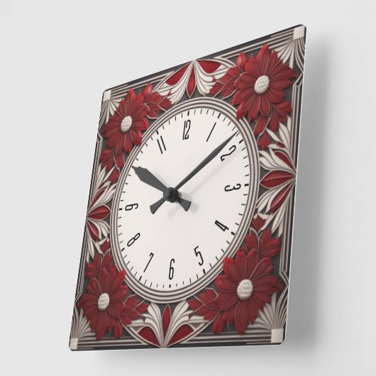 Art Deco red Quadratische Wanduhr (Winkel)