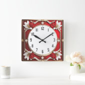 Art Deco Red Quadratische Wanduhr (Zuhause)