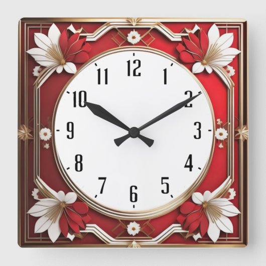 Art Deco Red Quadratische Wanduhr (Vorderseite)