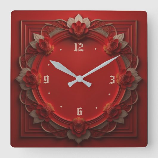 Art Deco Red Quadratische Wanduhr (Vorderseite)