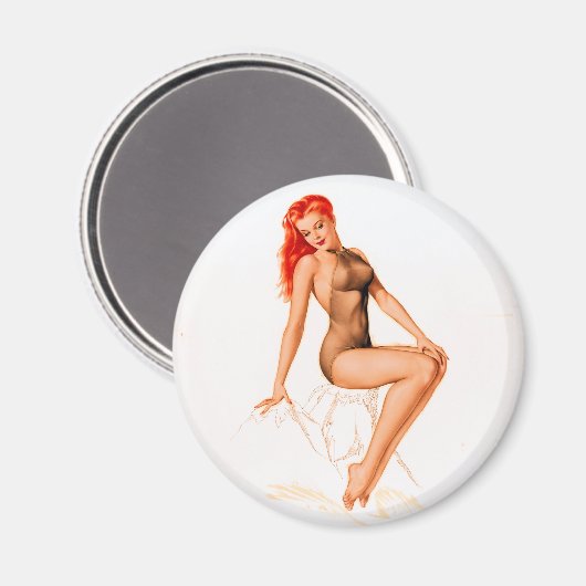 Art Deco Redhead Button Up Magnet (Vorderseite/Rückseite)