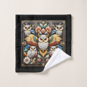 Art Deco Regenbogen-Eule Badhandtuch Set (Waschlappen)