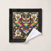 Art Deco Regenbogen-Eule Badhandtuch Set (Waschlappen)