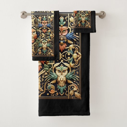 Art Deco Regenbogen-Eule Badhandtuch Set (Insitu)